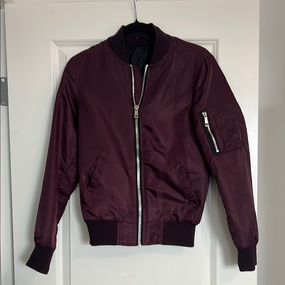 Euro Retro Vintage Burgundy Bomber Jacket by River Island